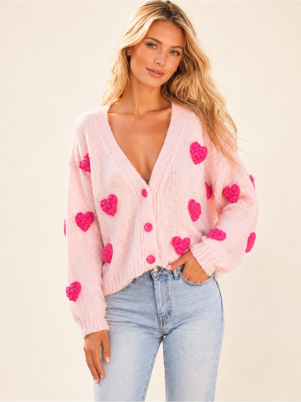 Major Label Group Pink Heart Knit Cardigan Coquette Soft Girl Feminine‎ Romantic